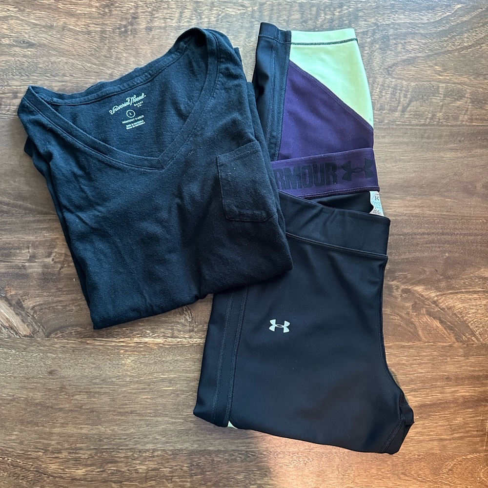 Universal Thread Monterey V-Neck Blue Shirt Large Under Armour Leggings Set